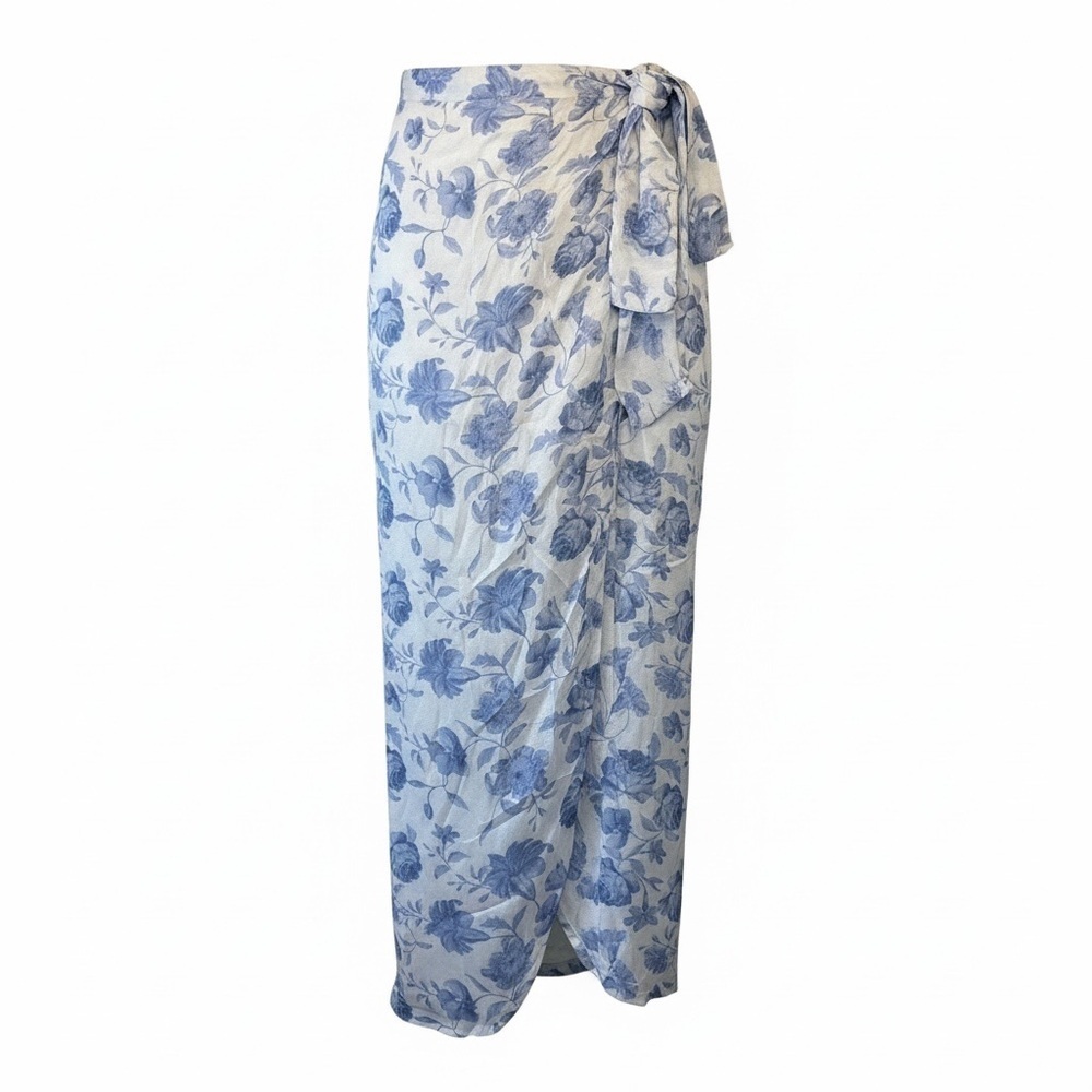 Mother Of Pearl Annabelle Wrap-Effect Floral-Print Hammered Satin Midi Skirt - Picture 1 of 13